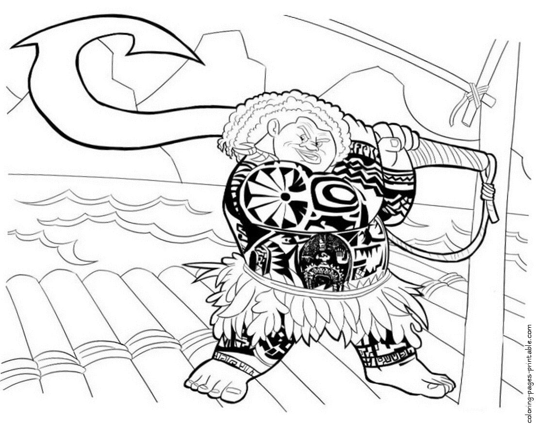 Disney coloring pages. Moana (Maui) || COLORING-PAGES-PRINTABLE.COM