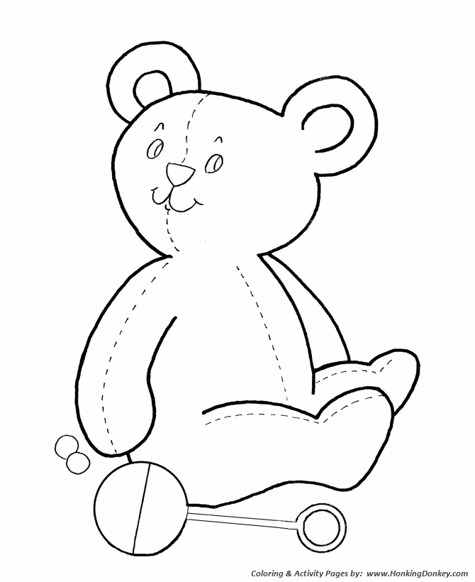 Teddy Bear Coloring Pages | Teddy Bear and baby rattle Coloring 