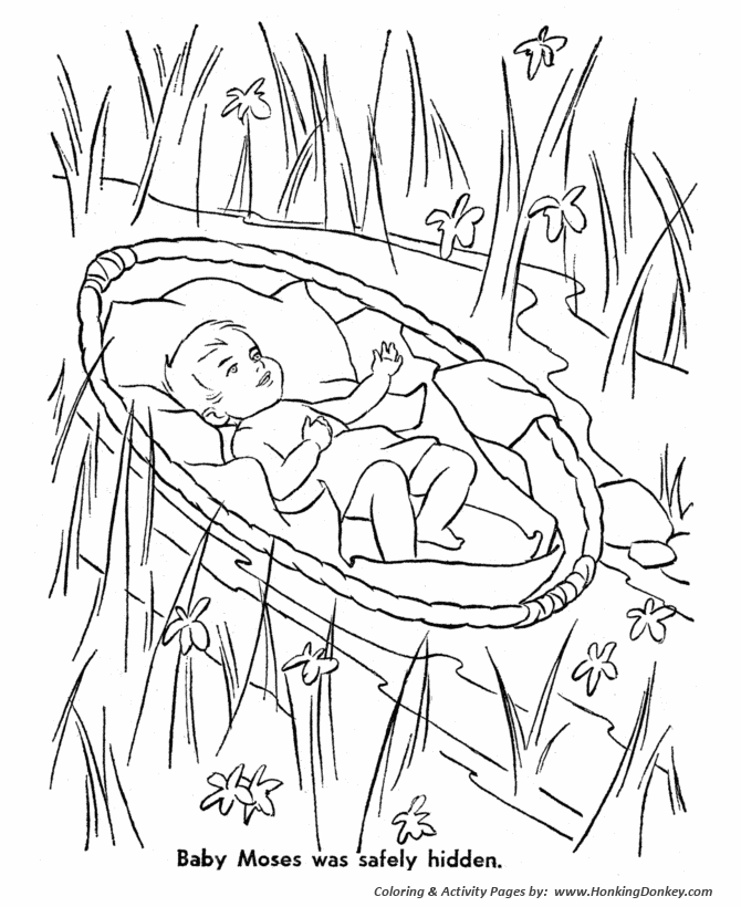 Bible Story characters Coloring Page Sheets - Baby Moses coloring 