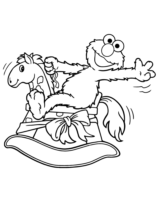 Elmo Riding Rocking Horse Coloring Page | H & M Coloring Pages
