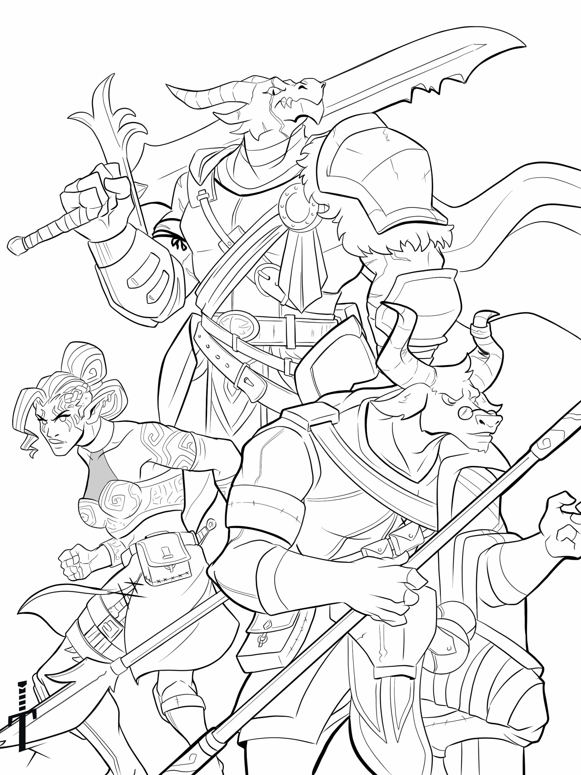 ArtStation - Dnd Coloring page commission- Minotaur and friends