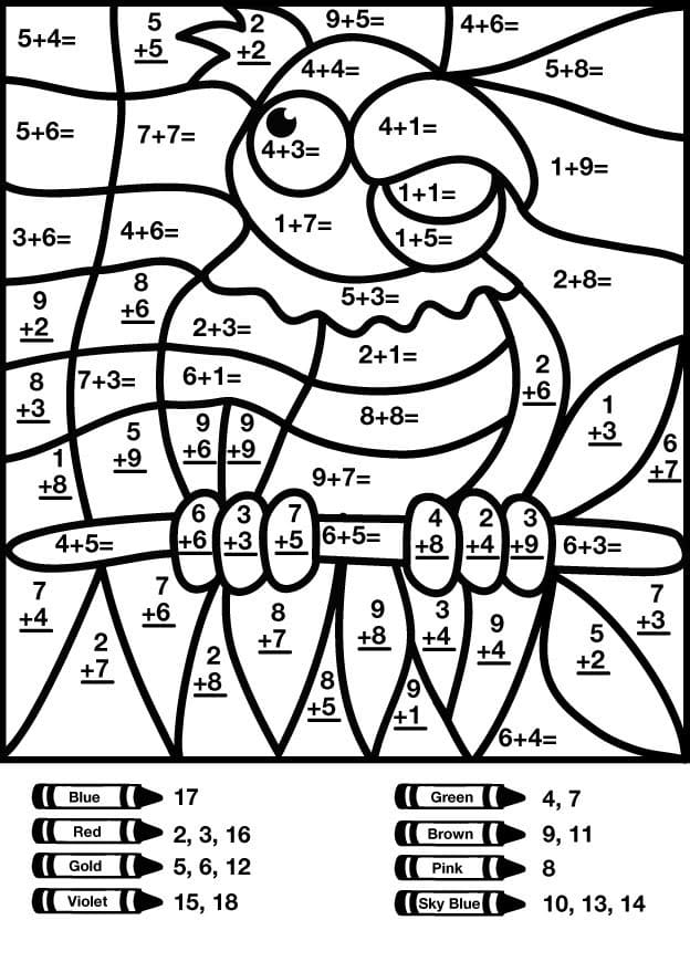 Print Color by Number Addition Coloring Page - Free Printable Coloring Pages  for Kids