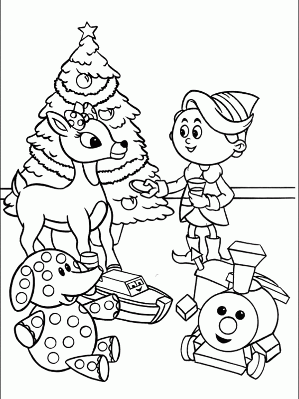 Reindeer With Children In Christmas Day Coloring Pages Coloring ...