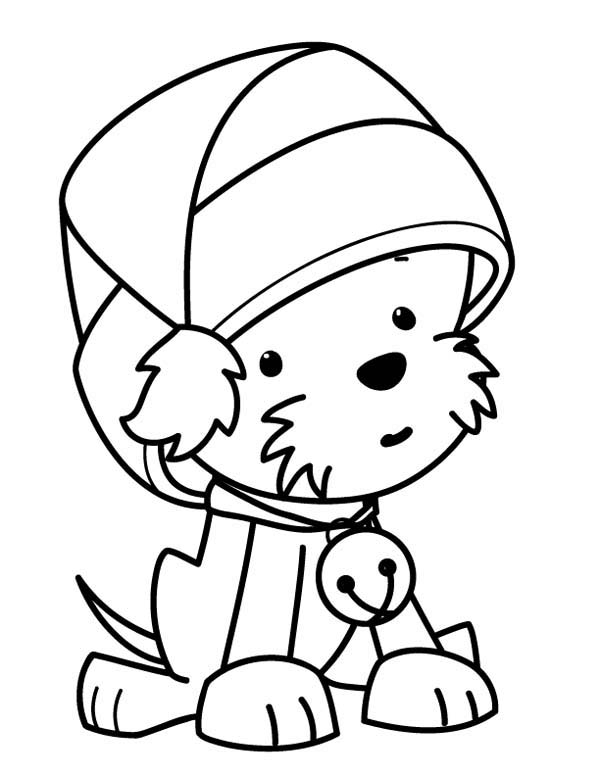 A Sweet Tiny Dog Wearing Santa Clauss Hat on Christmas Coloring Page -  NetArt