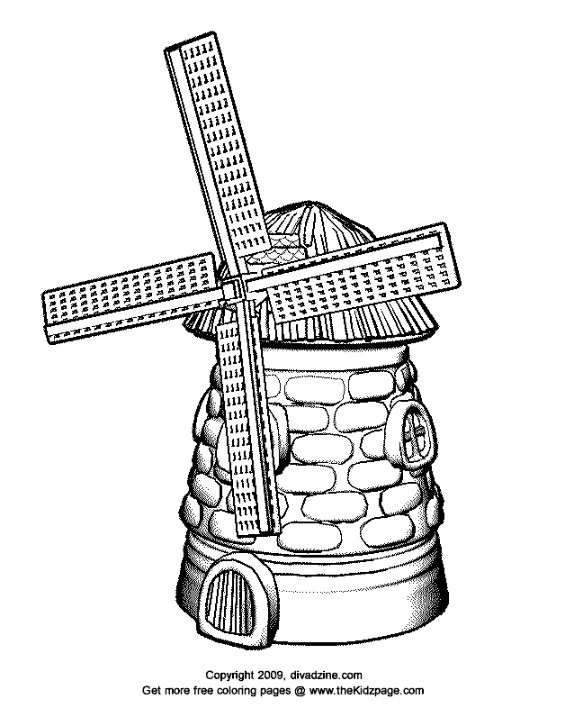 Windmill - Free Coloring Pages for Kids - Printable Colouring Sheets