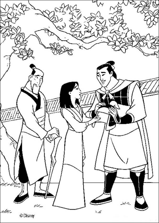Mulan coloring pages - Mulan, Li Shang and Fa Zhou
