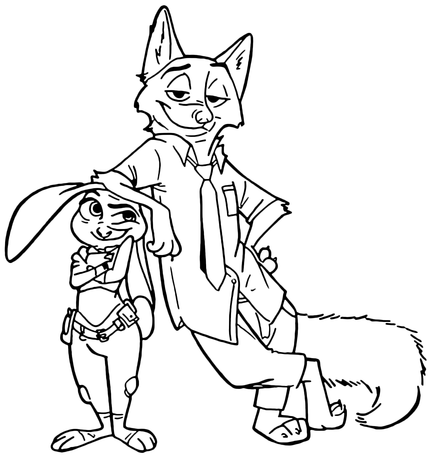 Zootopia - Nick Wilde rests with arm on Judy Hopps head