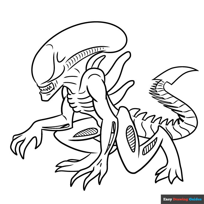 Xenomorph Alien Coloring Page | Easy Drawing Guides