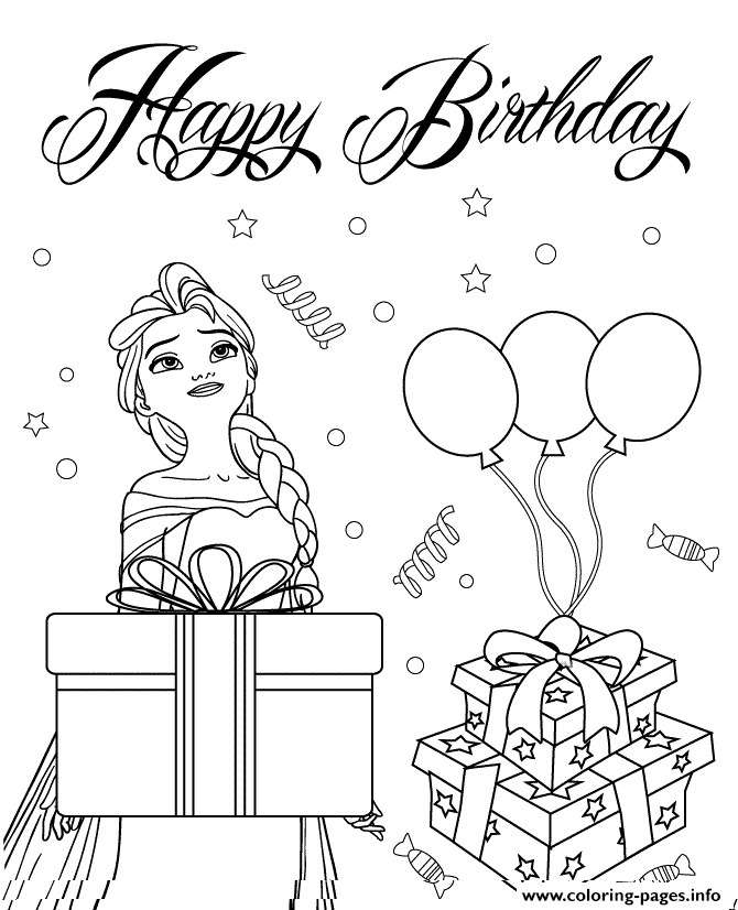 Print elsa wishes you happy birthday colouring page Coloring pages