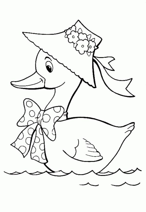 Cute Duckling Wearing Hat and Ribbon Coloring Page - Free ...
