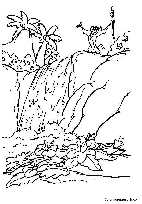Rafiki On The Waterfall Coloring Page - Free Coloring Pages Online