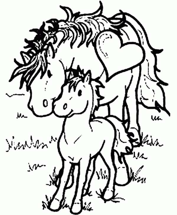 Mother Horse Love Her Baby Horse in Horses Coloring Page ...