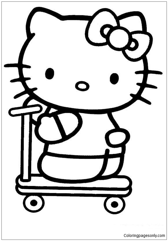 Hello Kitty Riding A Scooter Coloring Page - Free Coloring ...