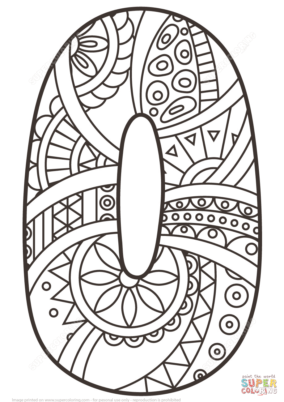 Number 0 Zentangle Coloring Page From Zentangle Numbers Category