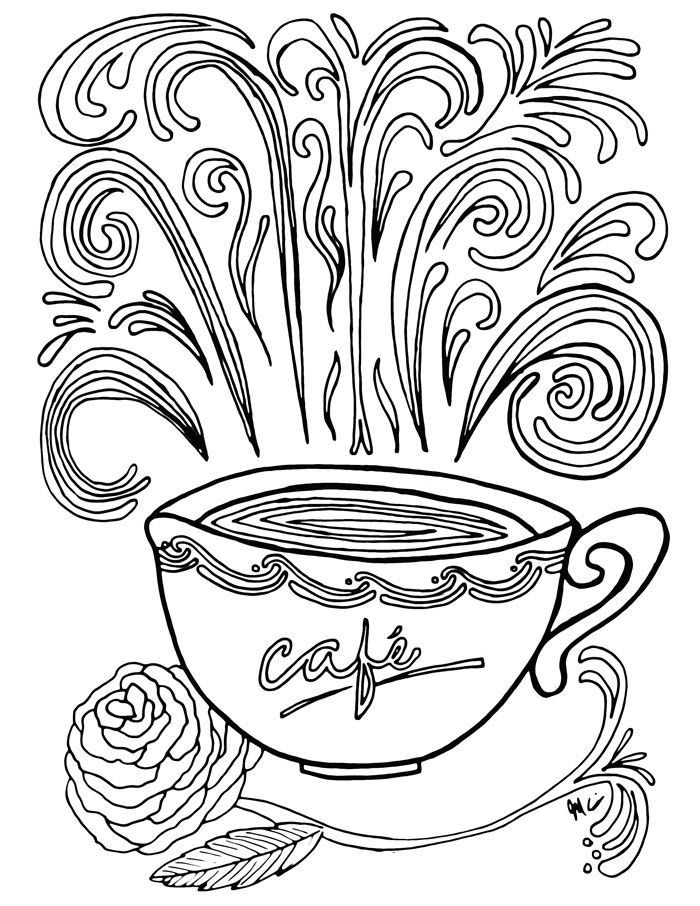 Coffee Coloring Pages | Adult coloring book pages, Free ...