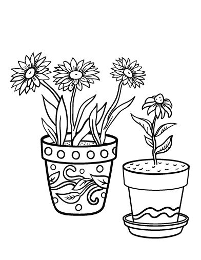 Flower Pots Coloring Pages | Printable flower coloring pages, Coloring pages,  Dragon coloring page