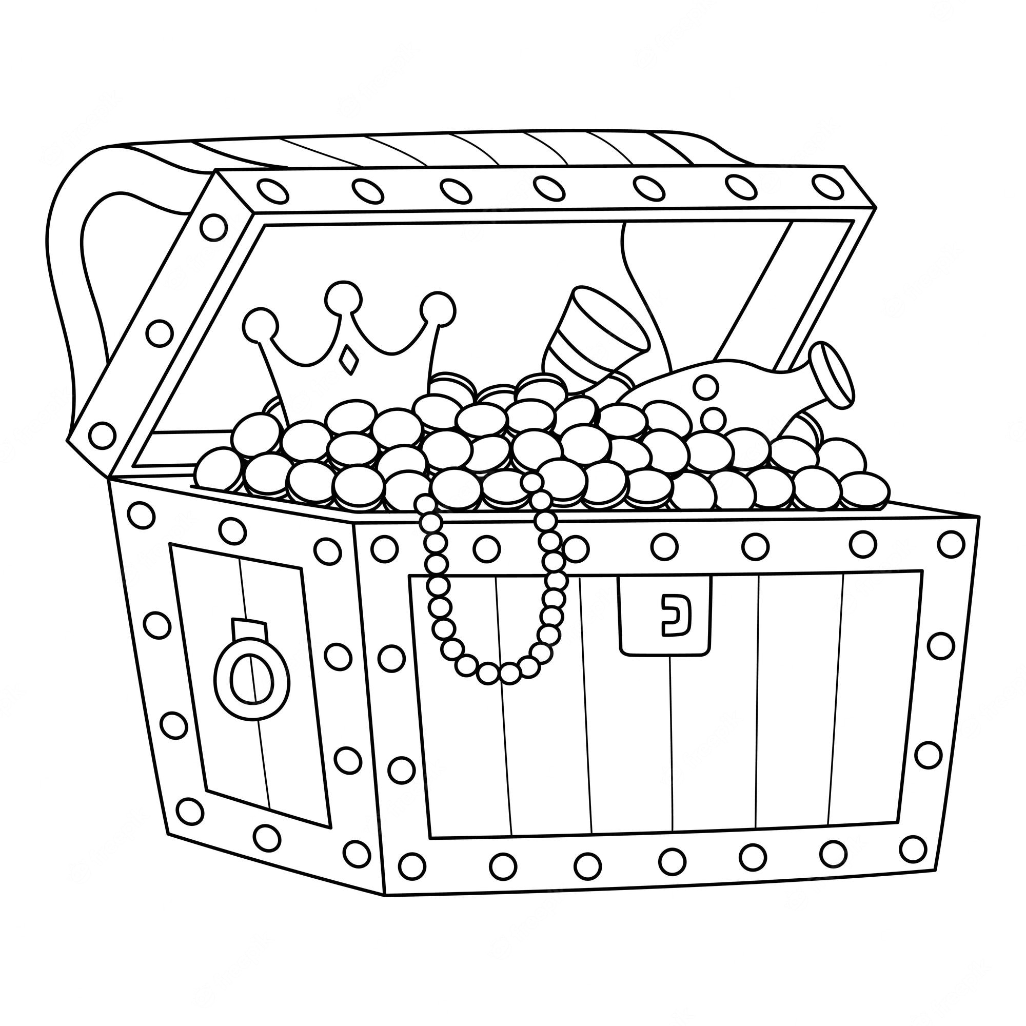 Premium Vector | Big treasure chest coloring page isolated for kids