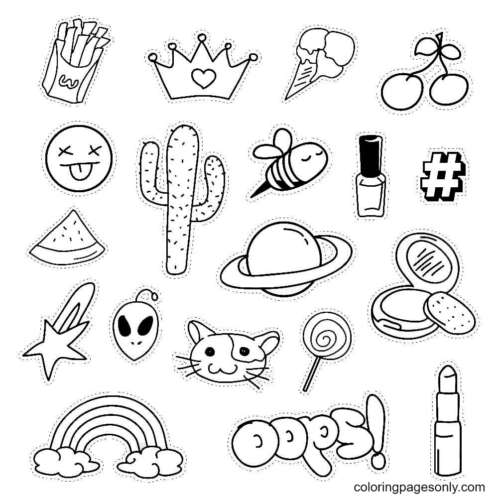 Cool Stickers Coloring Pages - Aesthetic Drawing Coloring Pages - Coloring  Pages For Kids And Adults