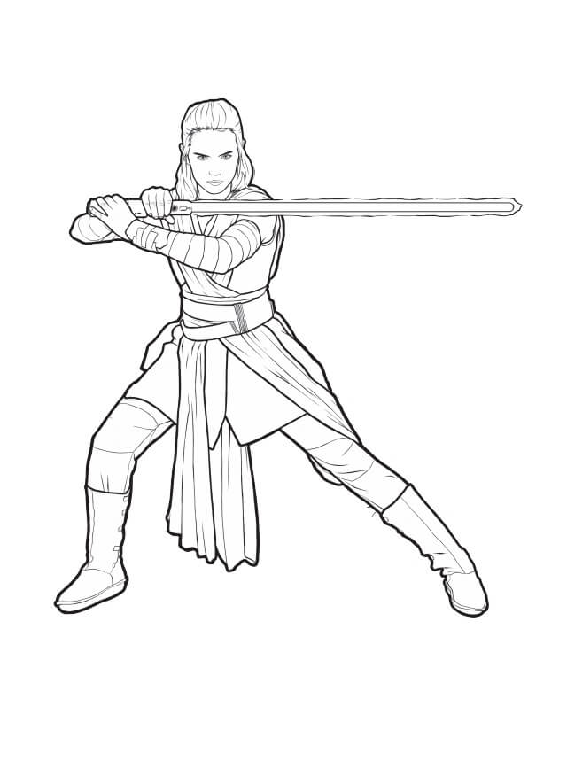 Rey with Lightsaber Coloring Page - Free Printable Coloring Pages for Kids
