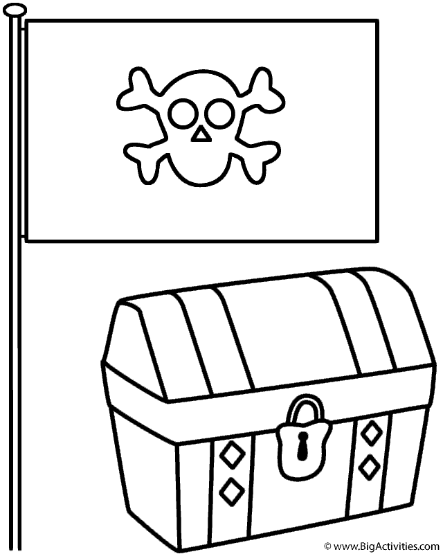Pirate Flag with Treasure Chest - Coloring Page (Pirates)