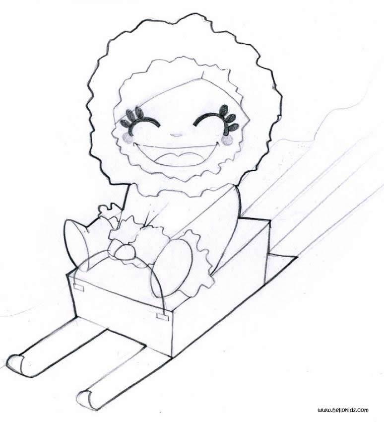 Girl on sled coloring pages - Hellokids.com