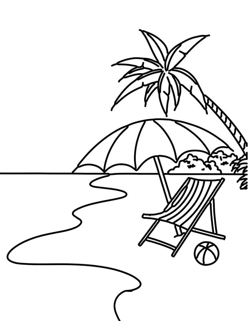 Summer Beach Scene Coloring Page - Free Printable Coloring Pages for Kids
