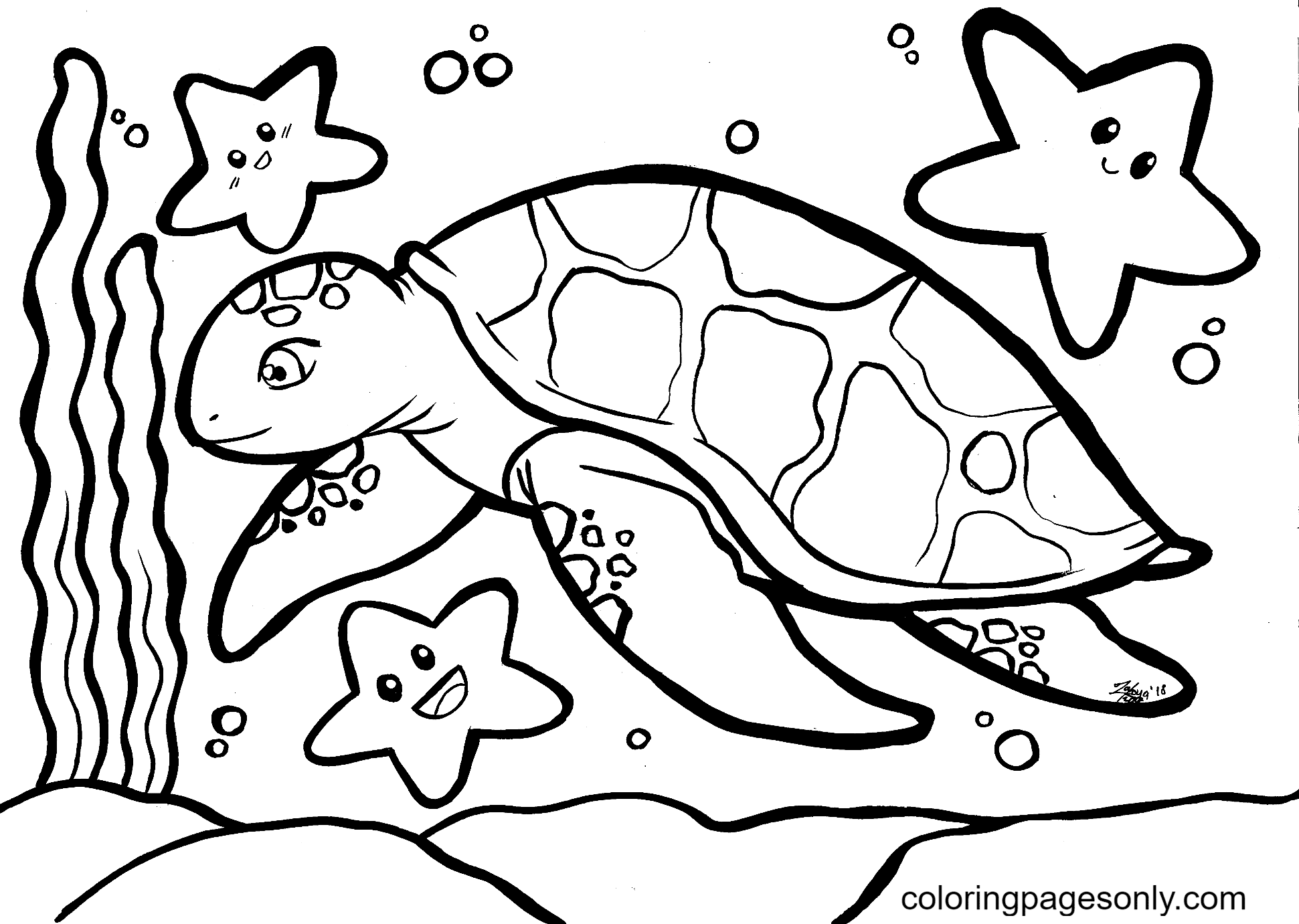 Sea Turtles and Starfish Coloring Pages - Turtle Coloring Pages - Coloring  Pages For Kids And Adults