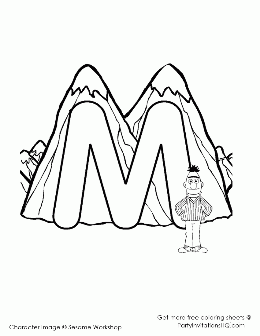 Mountain - Letter M - Sesame Street Alphabet Coloring Page
