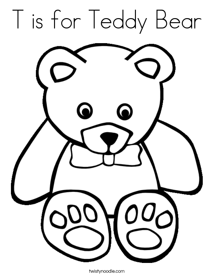 T is for Teddy Bear Coloring Page - Twisty Noodle