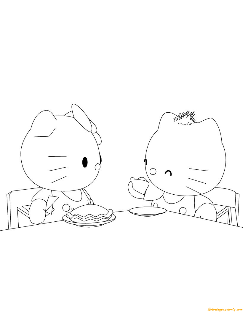 Hello Kitty And Friends Are Eating Breakfast Coloring Page - Free ...