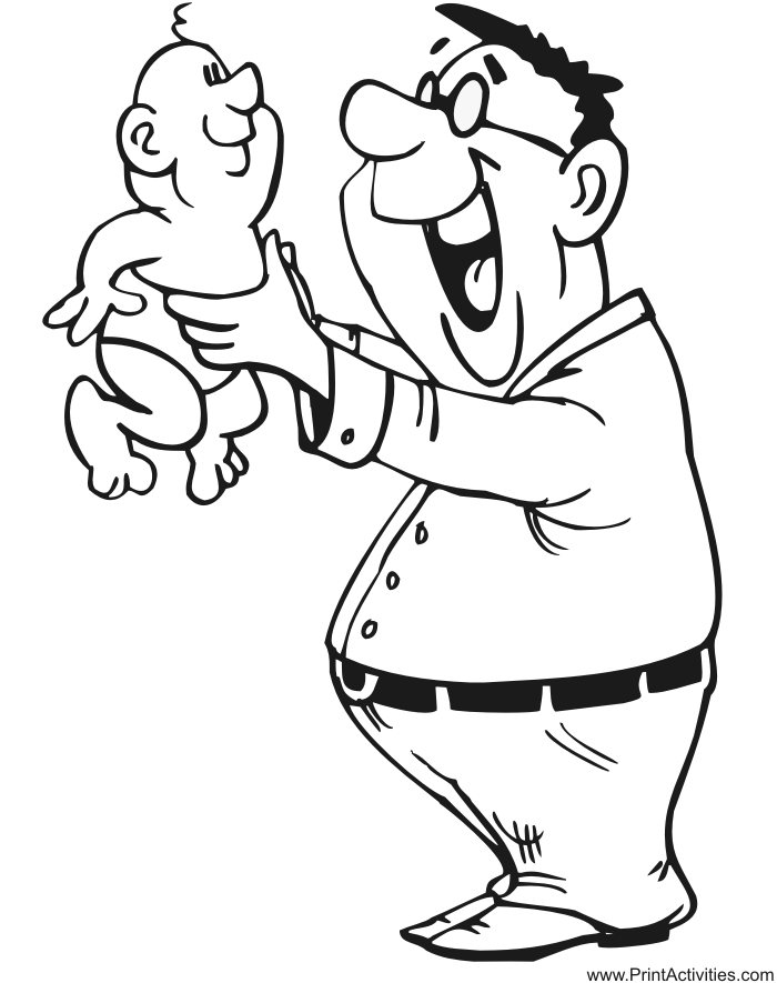 Father's Day Coloring Page: Father holding baby