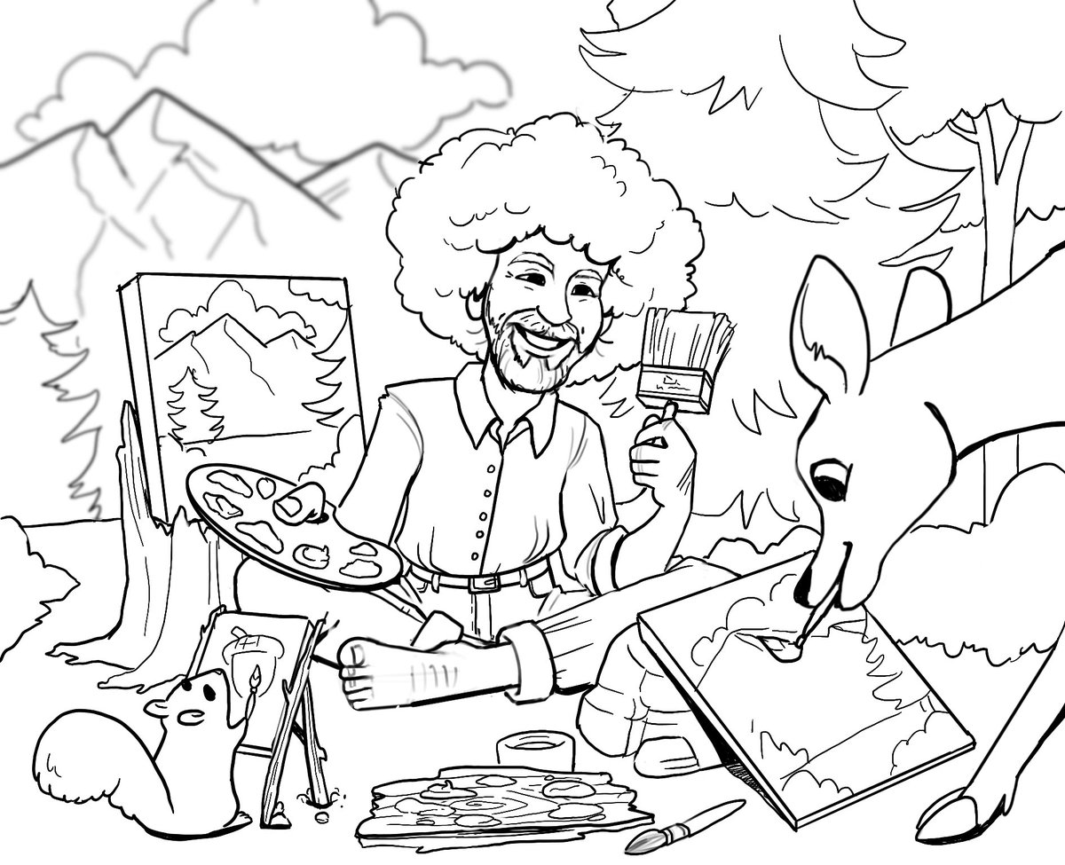 Bob Ross Free Coloring Pages
