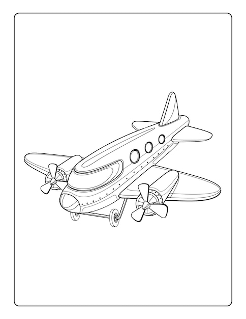 Premium Vector | Airplane coloring pages for kids with cute airplanes black  and white activity worksheet