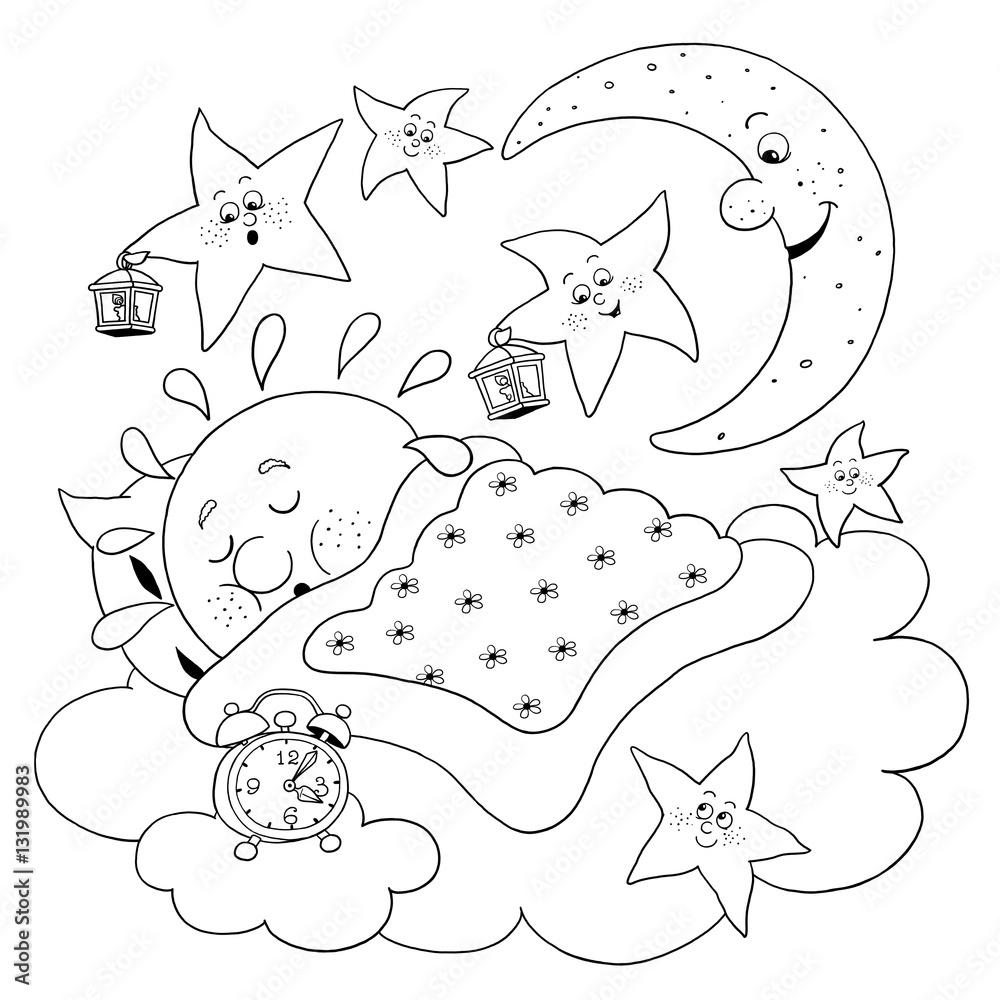 cute-sleeping-sun-moon-and-stars-coloring-page-funny-cartoon
