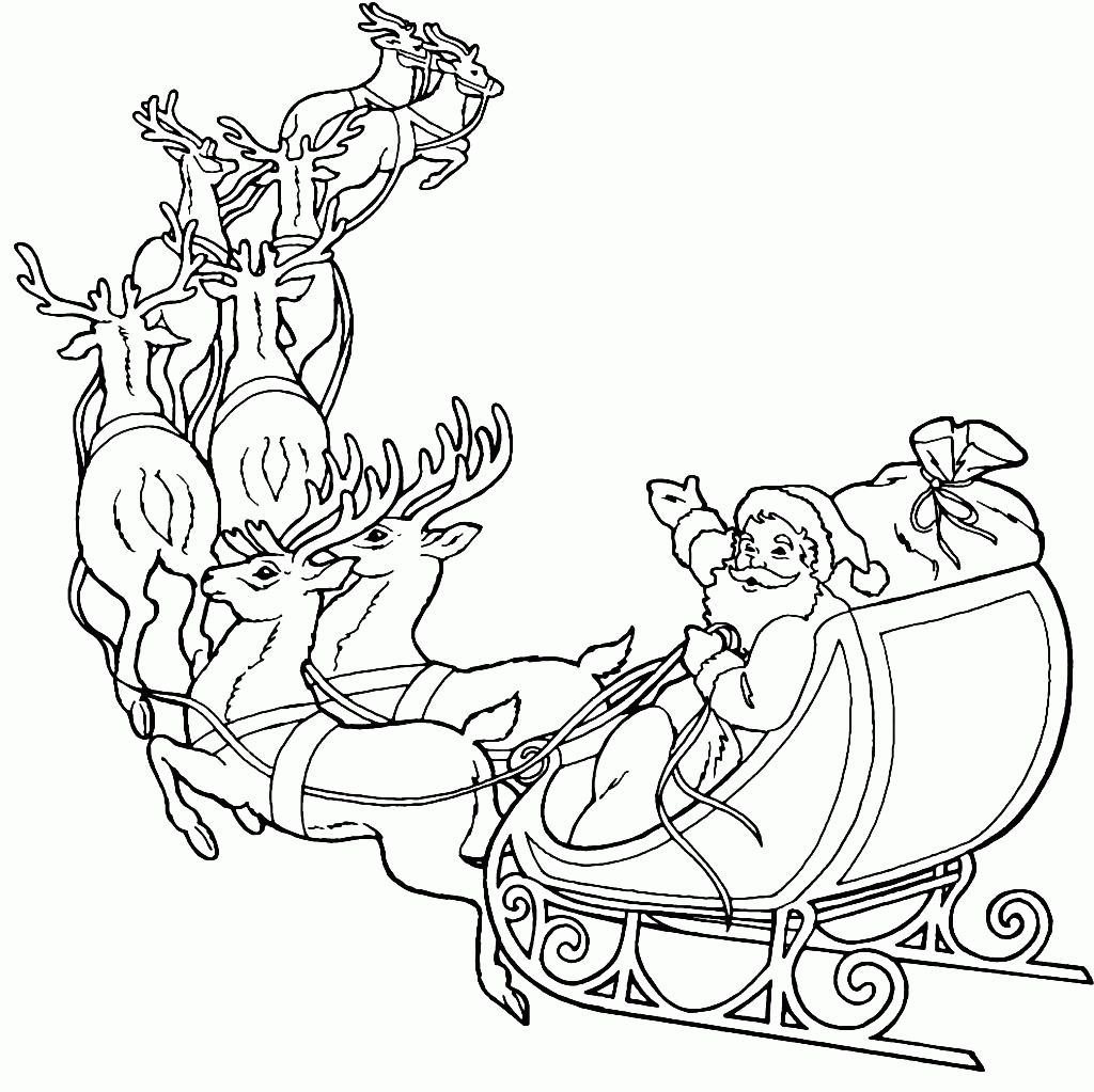 Coloring Pages Santa Sleigh And Reindeer - Coloring Page