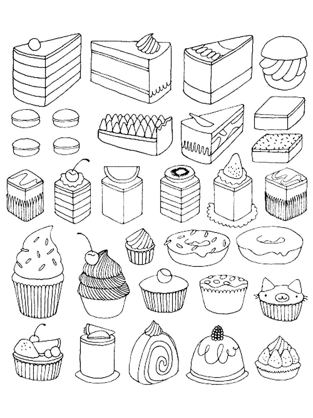 Free coloring page coloring-adult-cupcakes-and-little-cakes ...