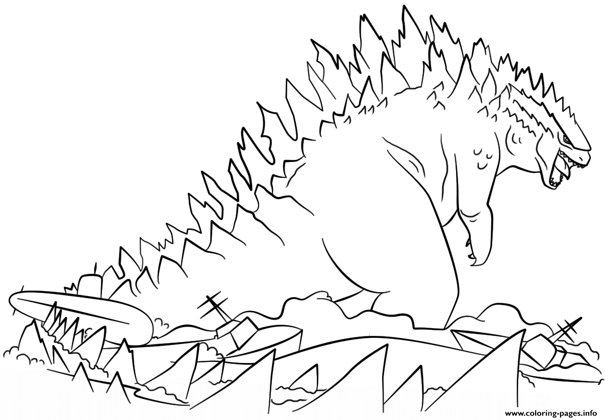 Godzilla Rises From The Sea Coloring Pages Printable