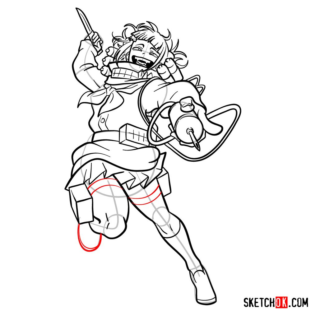 How to draw Himiko Toga in action pose - Sketchok easy drawing guides