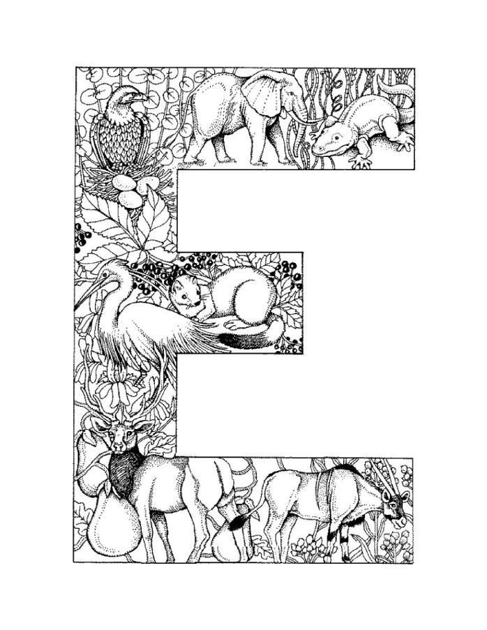 Letter E - Alphabet Coloring Page For Adults