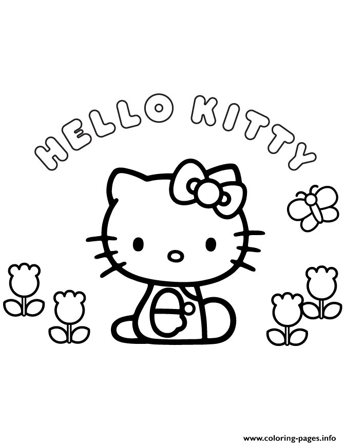 Print Hello Kitty Flowers And Butterfly Coloring Pages Coloring Home