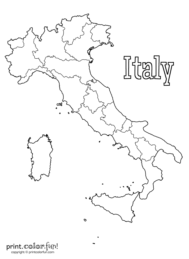 Blank map of Italy coloring page - Print. Color. Fun!