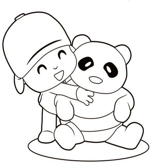 Pocoyo Hugs Panda Coloring Page - Free Printable Coloring Pages for Kids