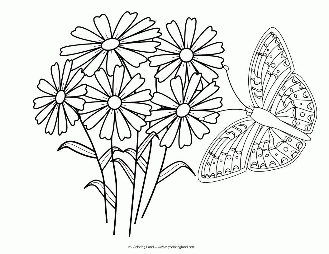 Best Photos Of Butterfly With Flowers Coloring Pages - Butterfly