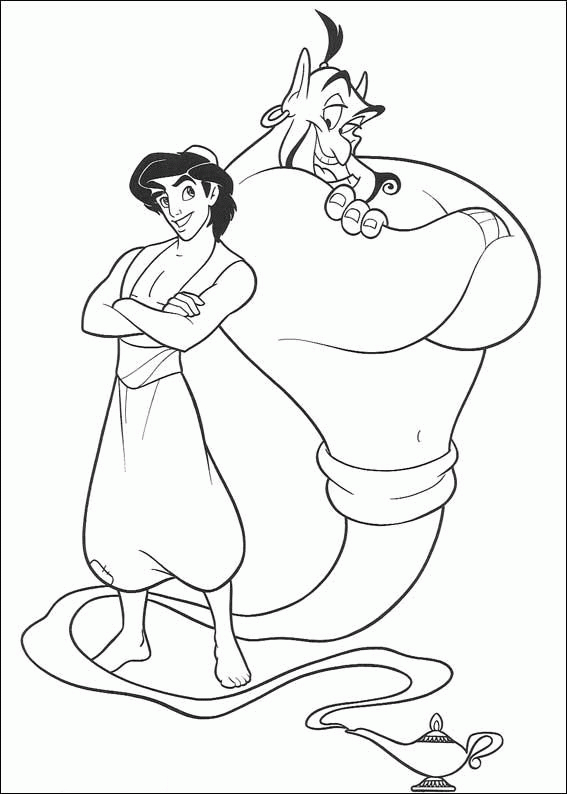 Aladdin Magic Lamp and Genie Coloring Page Printable for Kids |