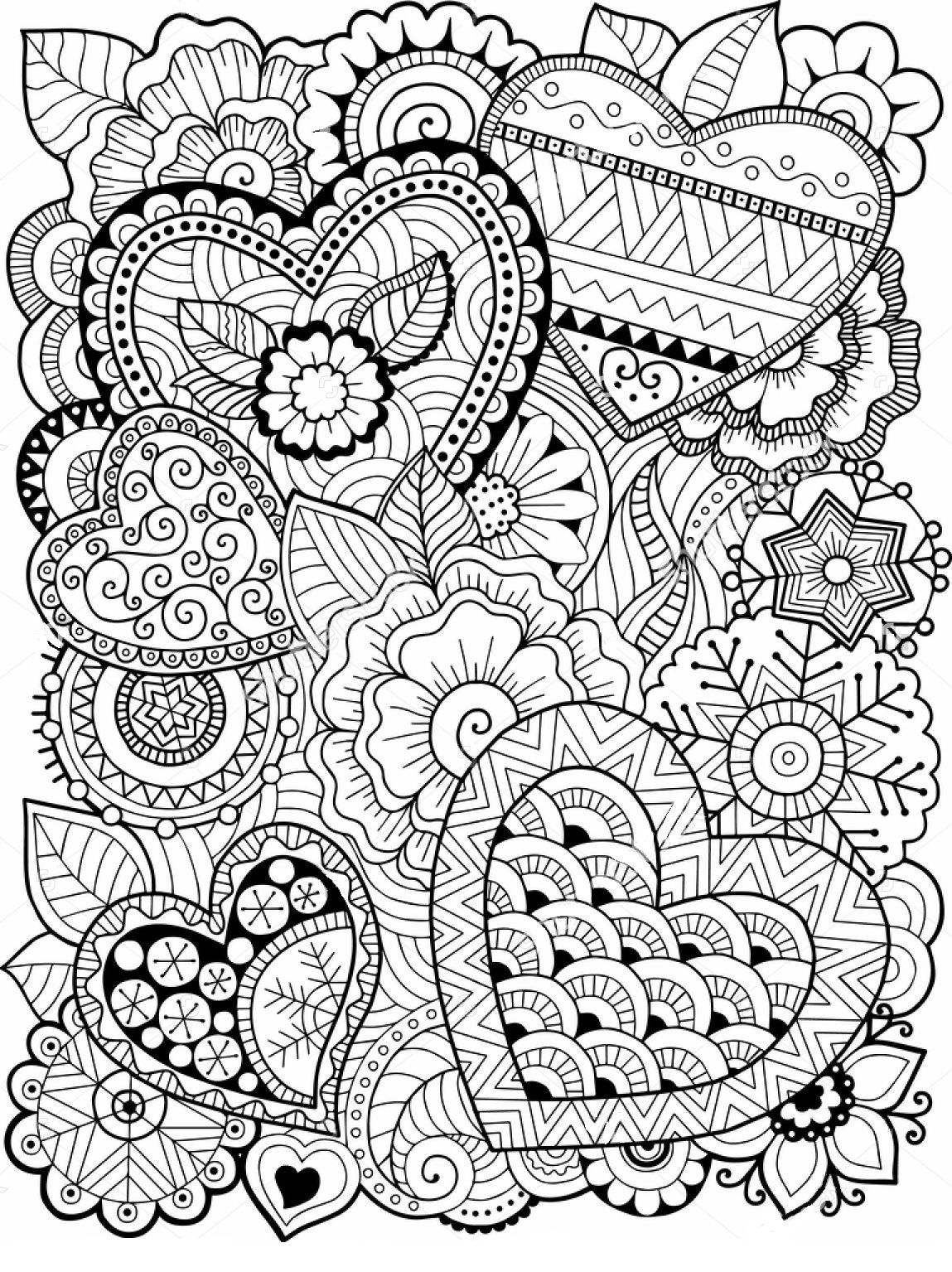 Hearts zentangle coloring page | Heart coloring pages ...