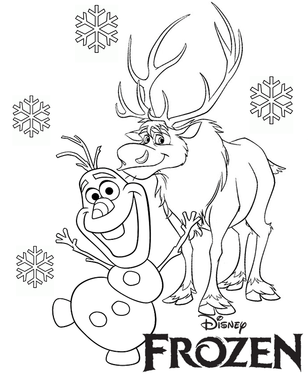 Reindeer Sven and snowman Olaf coloring books, pages