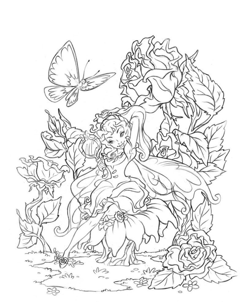 Butterfly Fairy Rose Coloring pages colouring adult detailed ...
