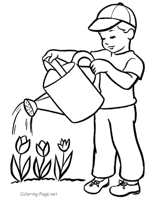 A Child Watering Plants Colouring Pages - Coloring Home