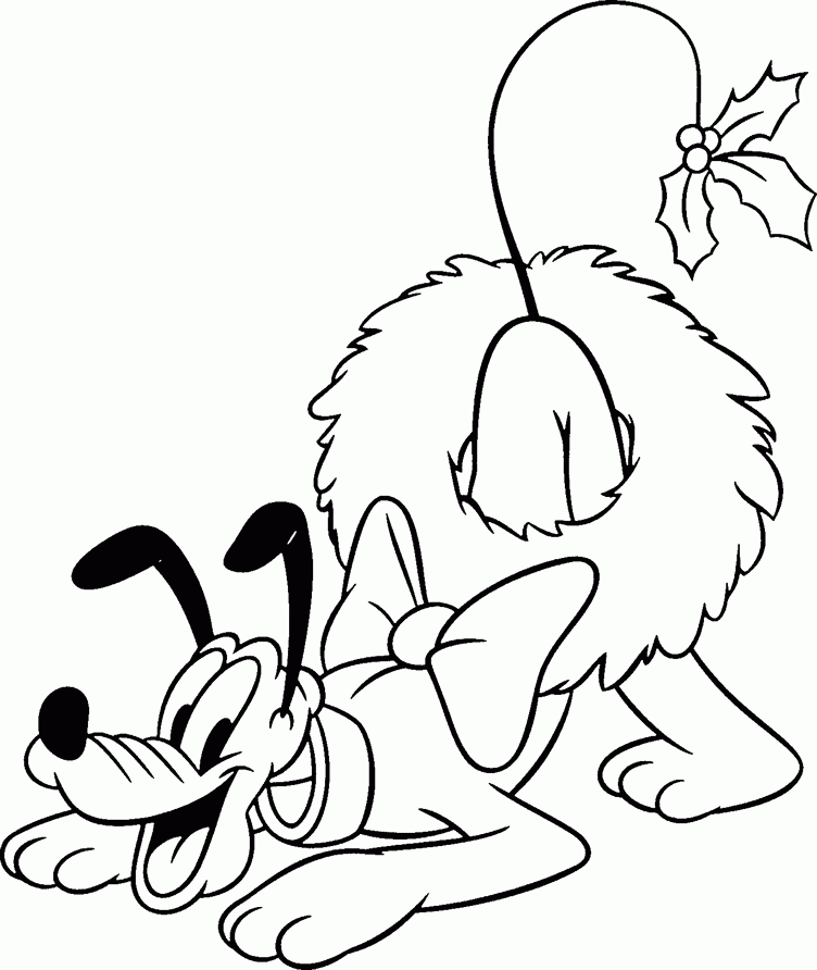 Mickey's Pal Pluto with Wreath Christmas Coloring Page