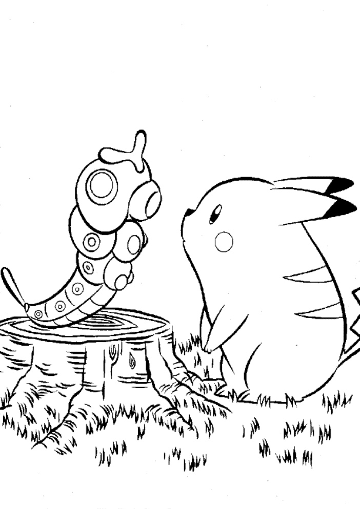 Print Pikachu And Caterpie Pokemon Coloring Page or Download 